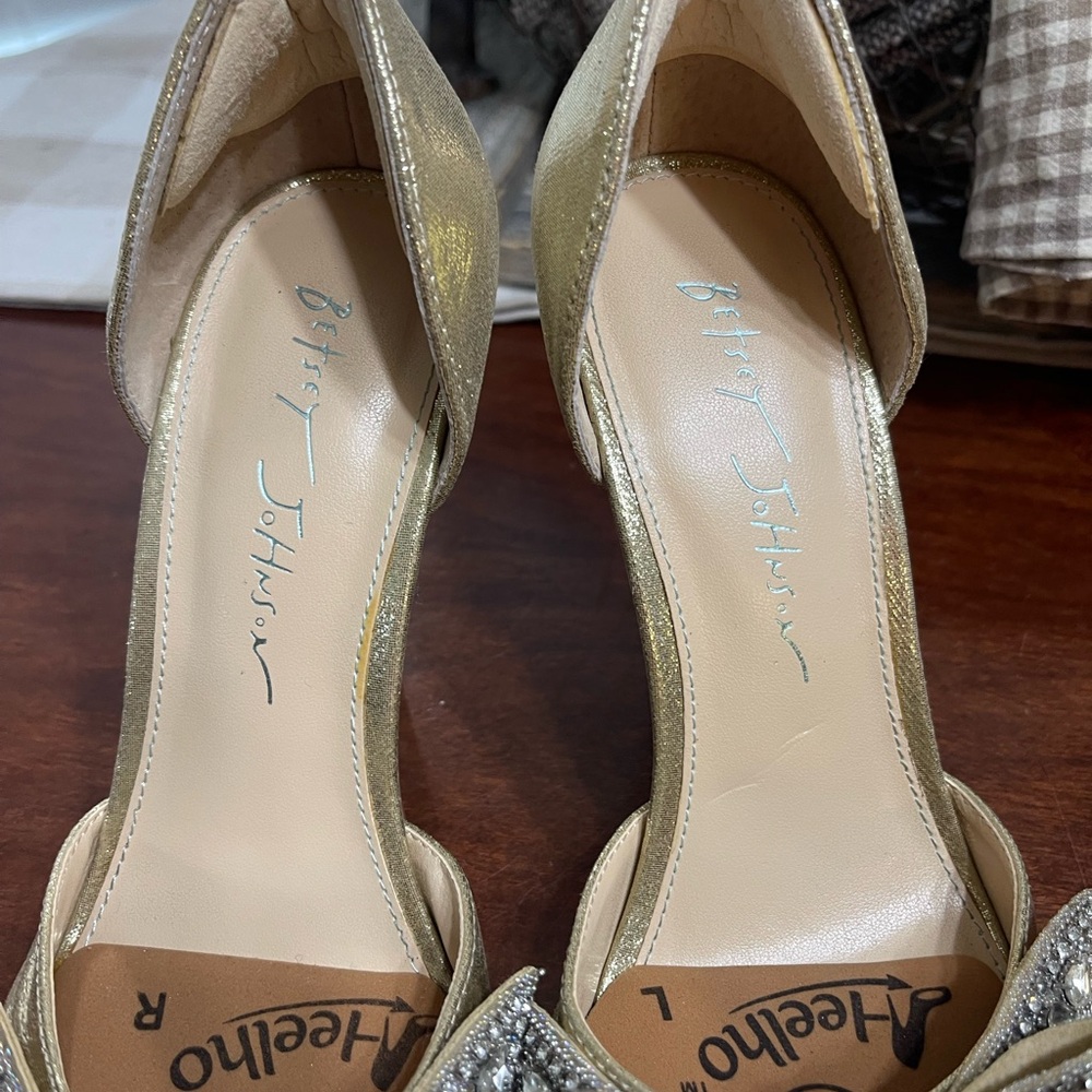 Betsey Johnson Something Blue LANDN Open-Toe Heels Rhinestone Bows - Picture 5 of 11